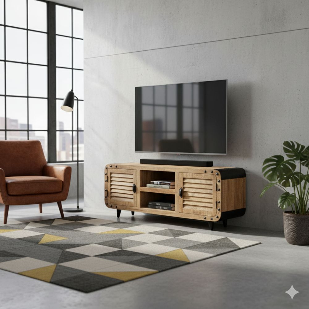 Meuble TV en Bois de Manguier Industriel