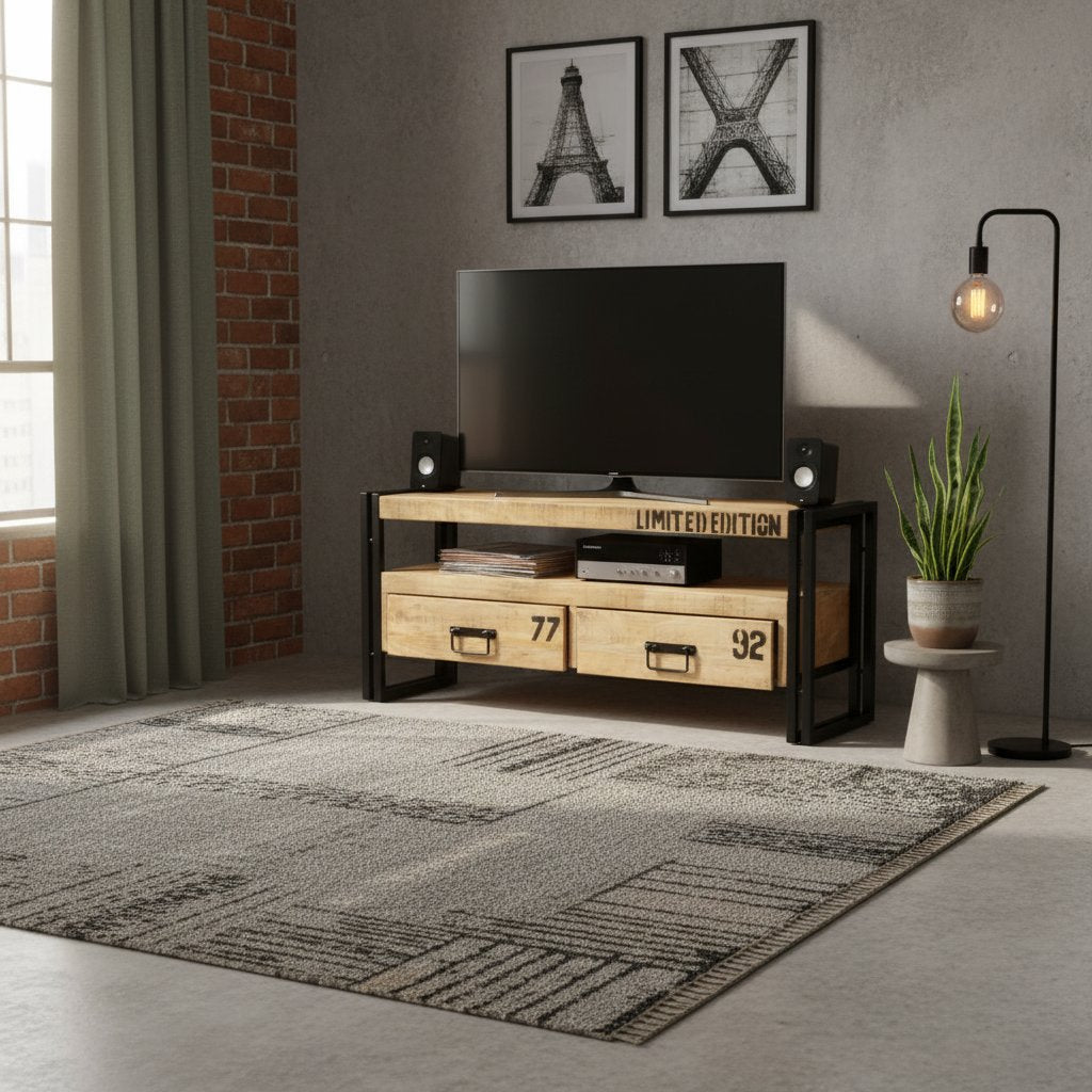 Meuble TV en Bois de Manguier Massif Style Industriel