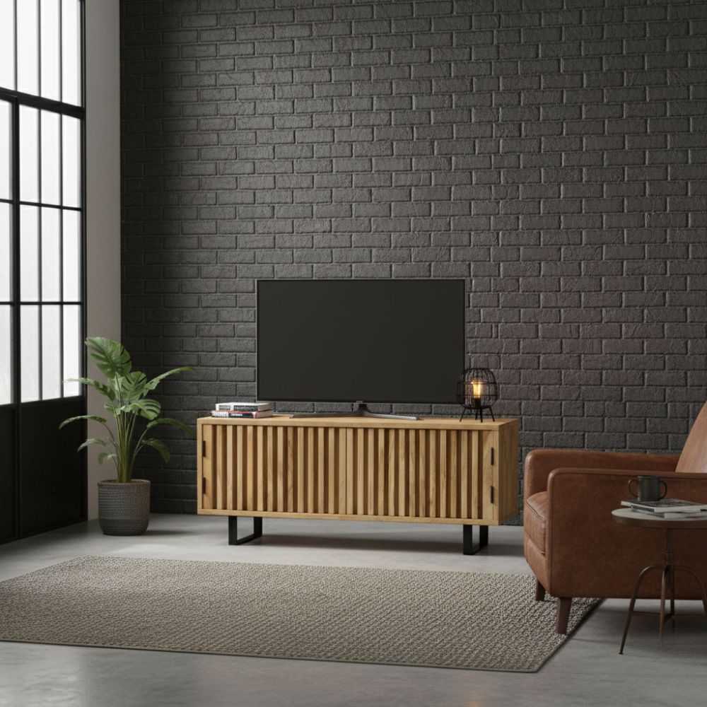 Meuble TV en Bois de Manguier Massif et Fer