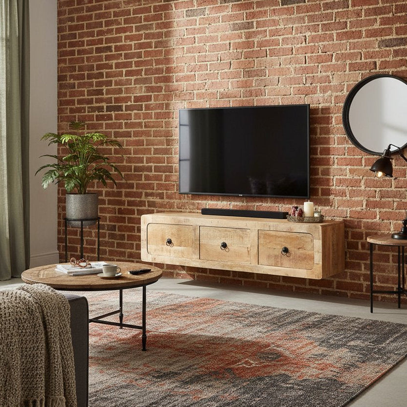 Meuble TV en Bois de Manguier Sans Pied