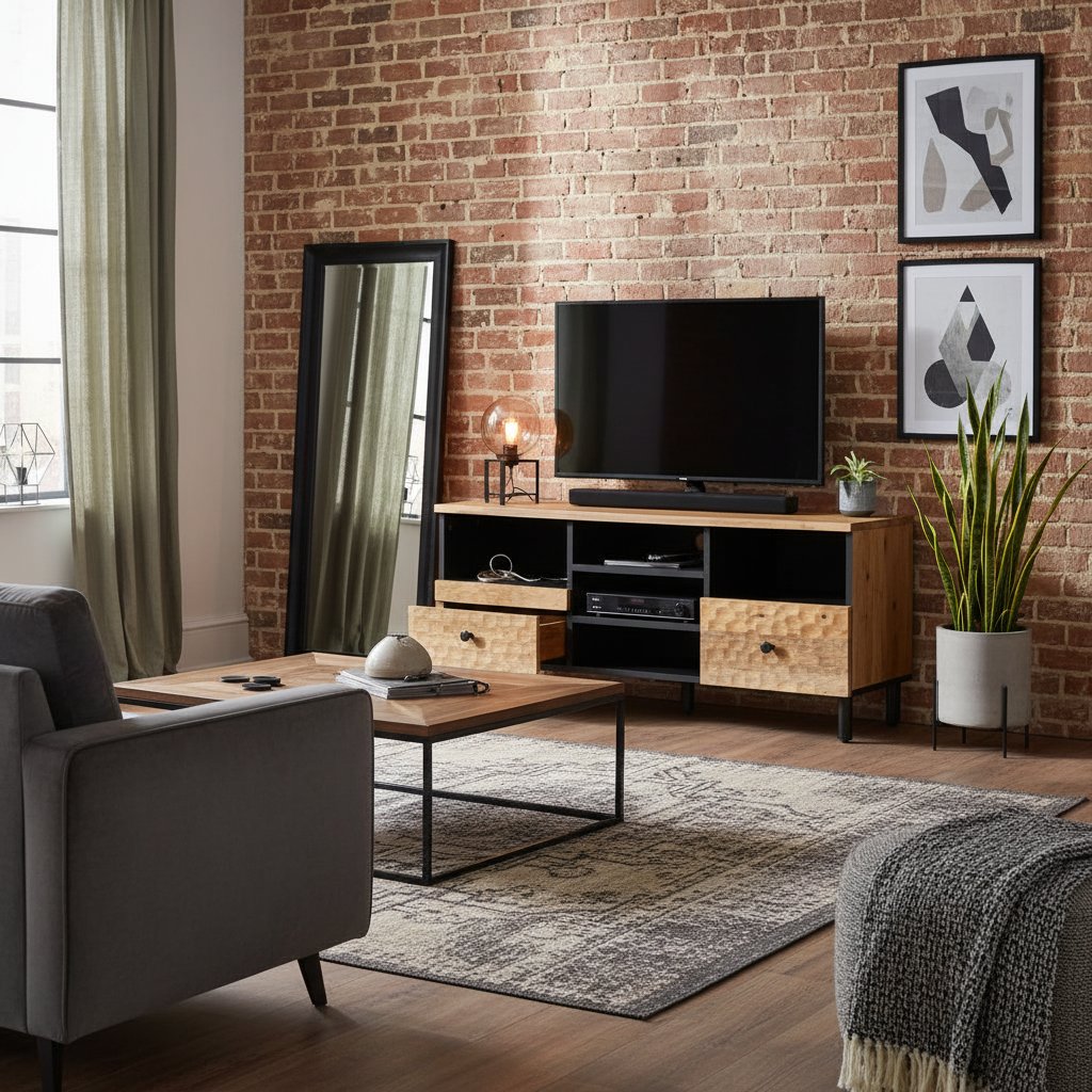 Meuble TV en Bois de Manguier Style Industriel