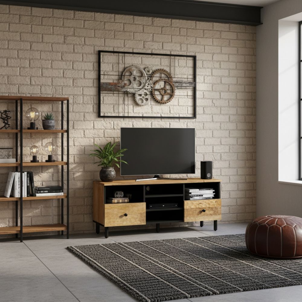 Meuble TV en Bois de Manguier Style Industriel