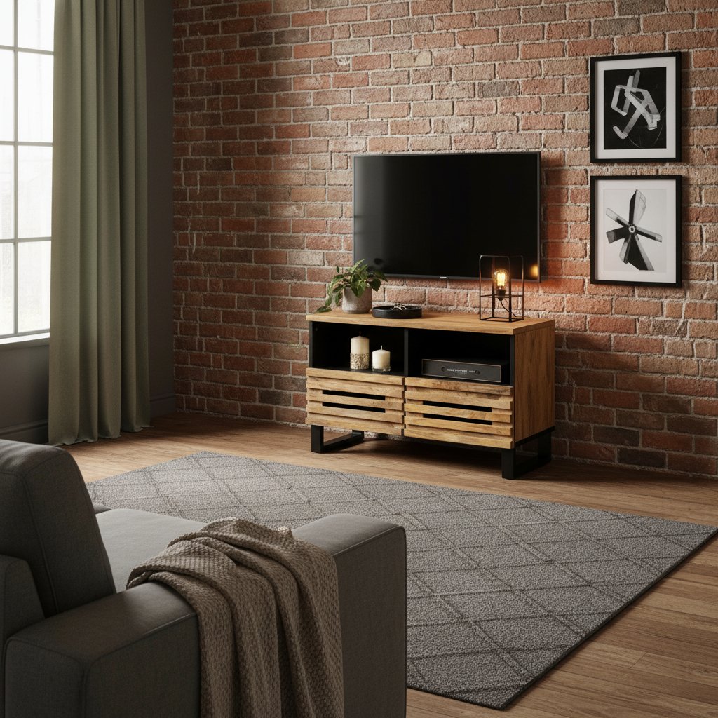 Meuble TV en Bois de Manguier Style Industriel 70 Cm