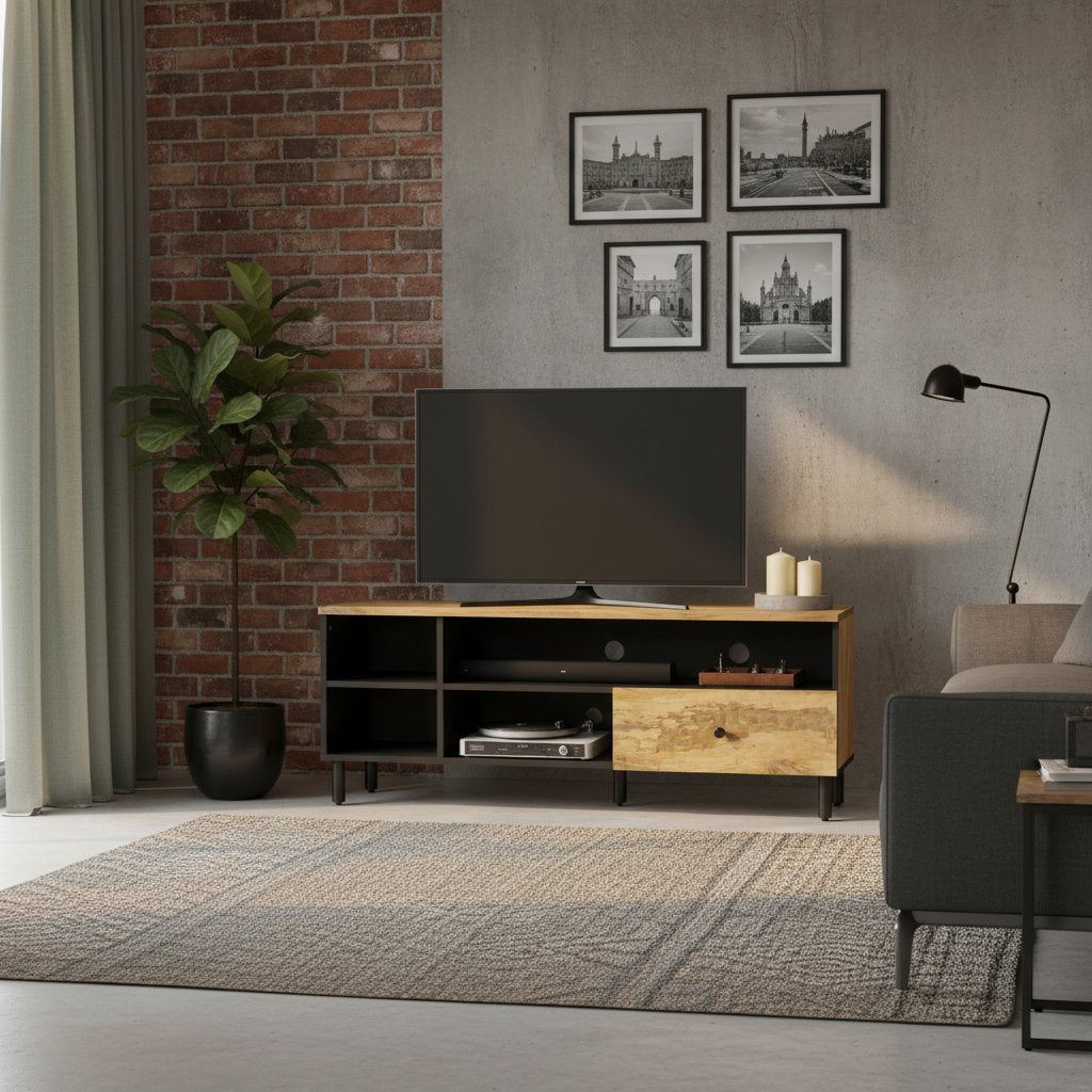 Meuble TV en Bois de Manguier au Style Industriel