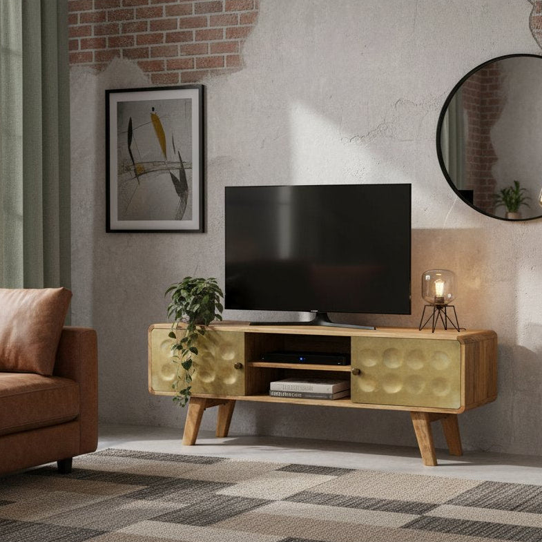 Meuble TV en Bois de Manguier et Doré