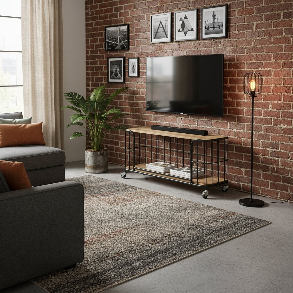 Meuble TV en Bois de Manguier et Fer Forgé