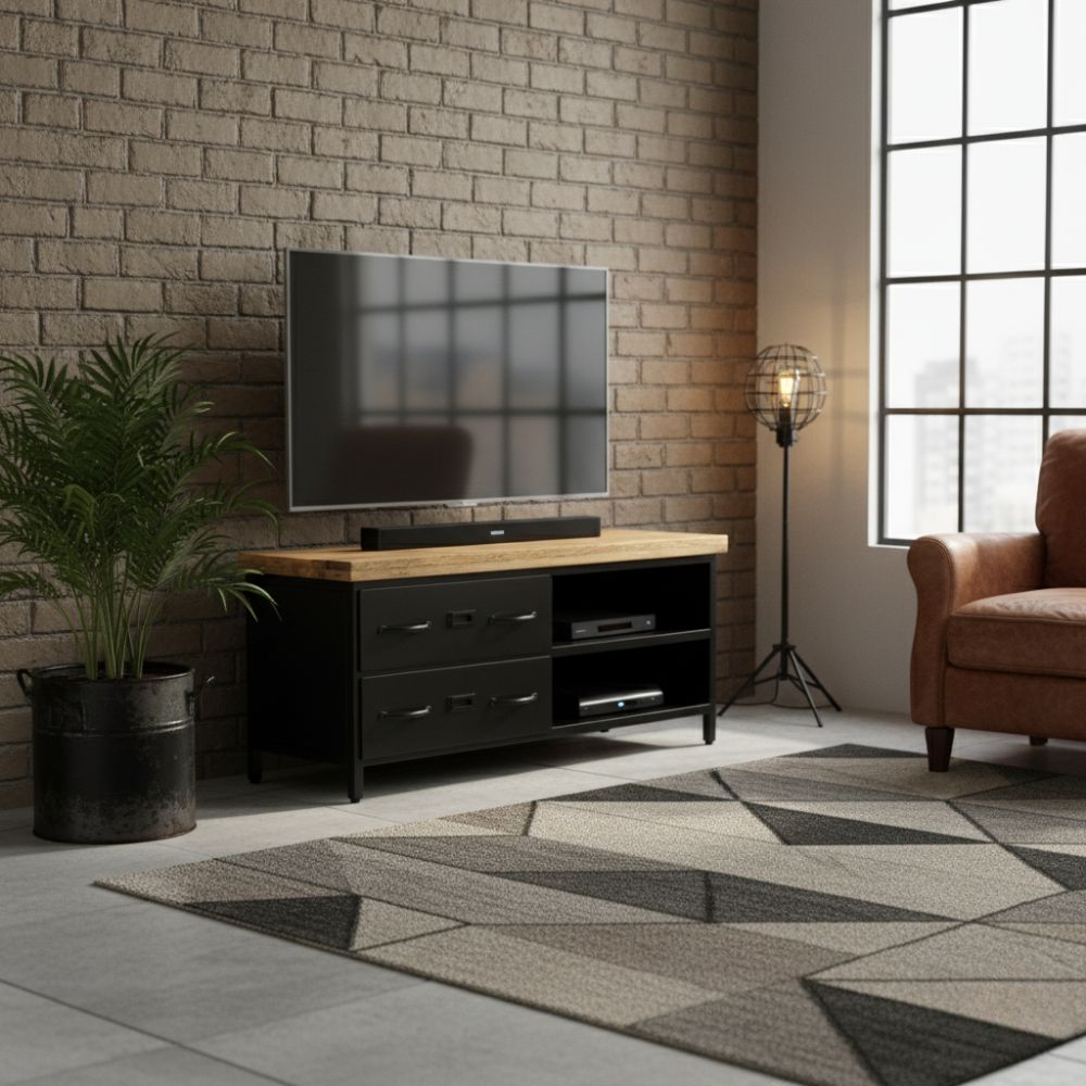 Meuble TV en Bois de Manguier et Métal Noir