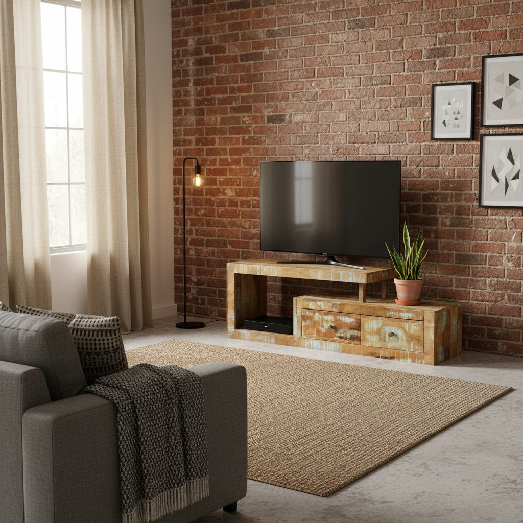 Meuble TV en Bois de Récupération au Style Industriel 120 cm