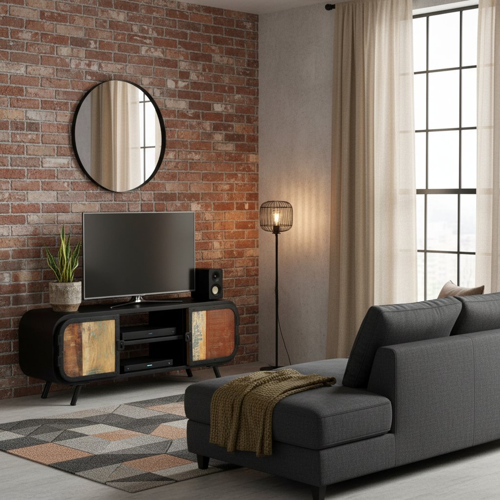 Meuble TV en Bois de Récupération et Fer Noir