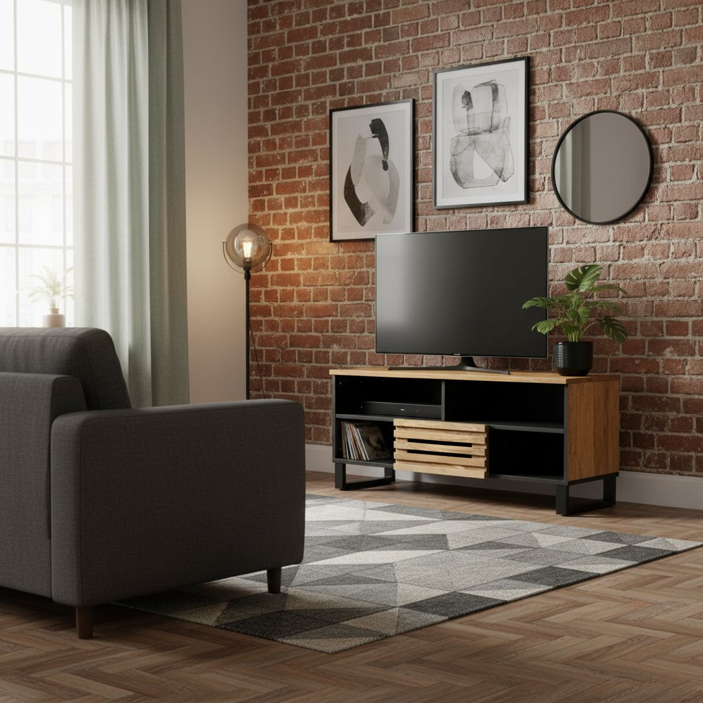 Meuble TV en Bois et Fer Forgé Industriel