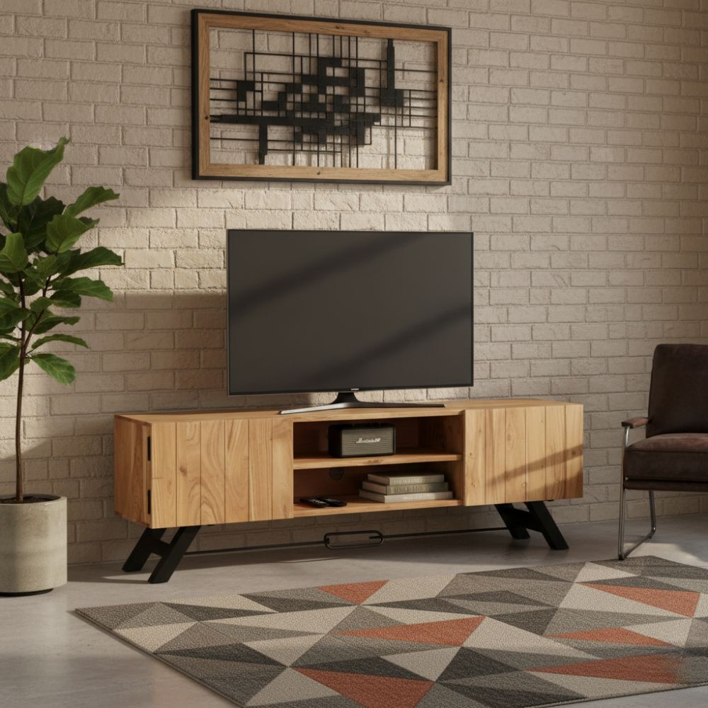 Meuble TV en Bois d'Acacia et Métal