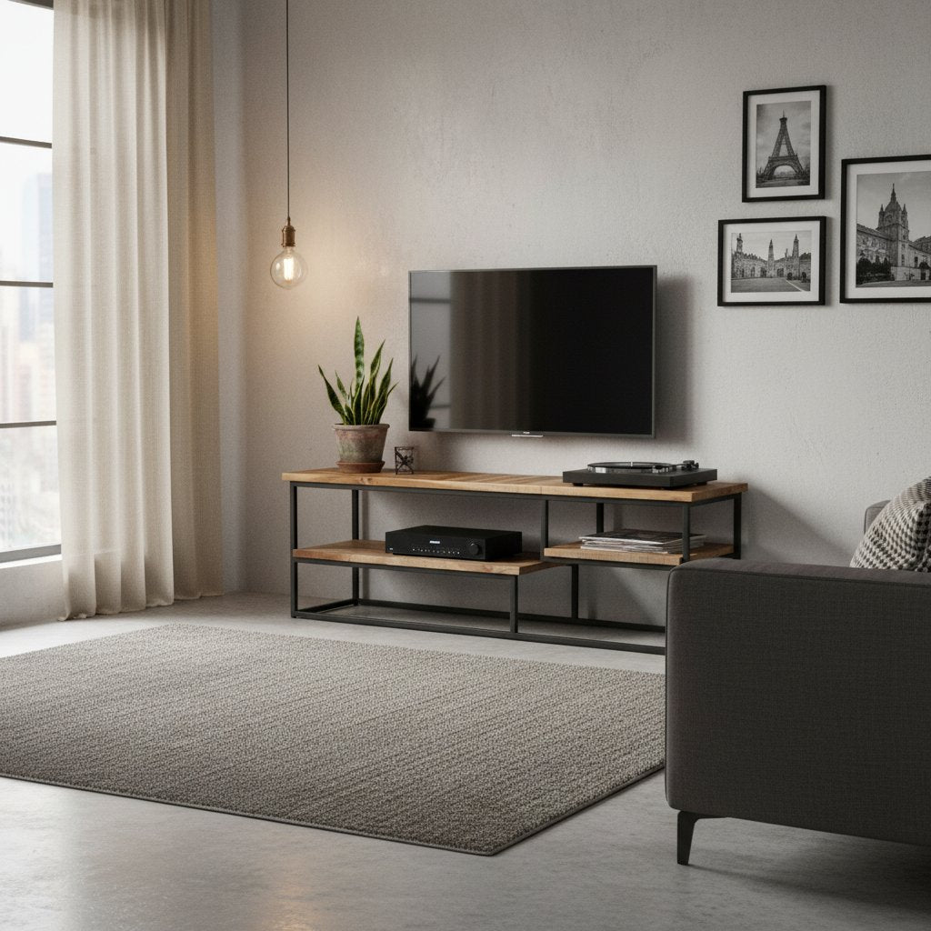 Meuble TV en Teck Massif au Style Industriel