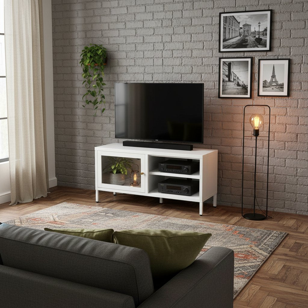 Meuble TV en acier et verre moderne