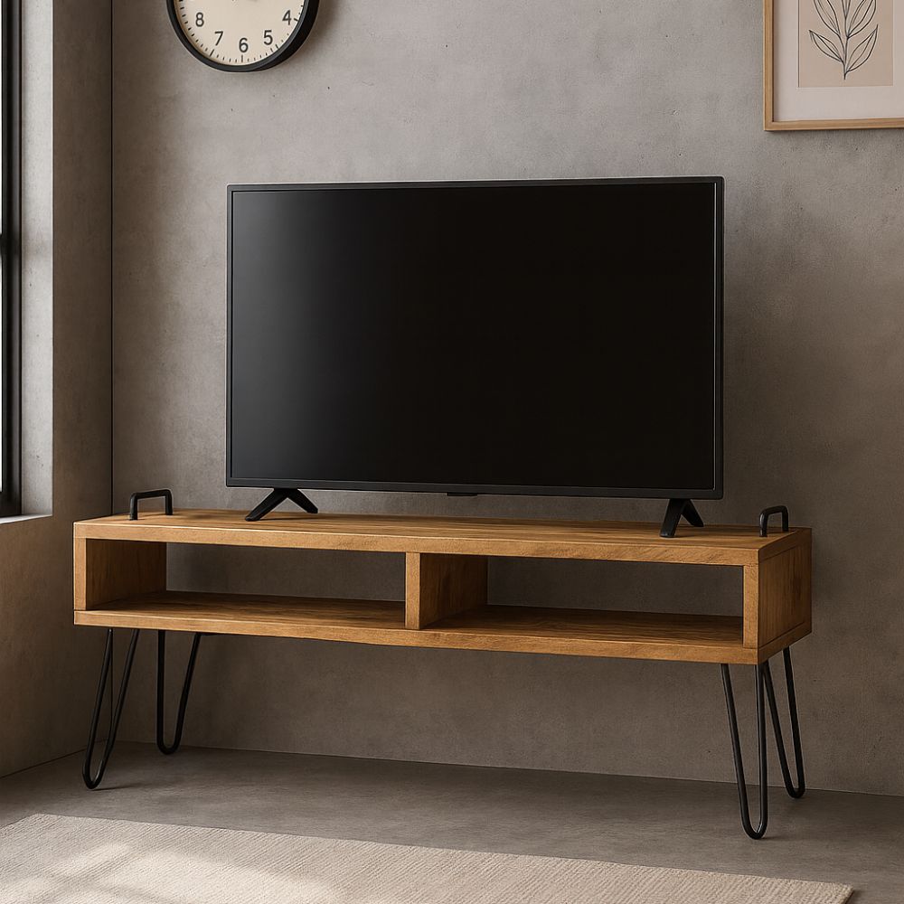 Meuble TV en Bois Massif de Manguier et Acier