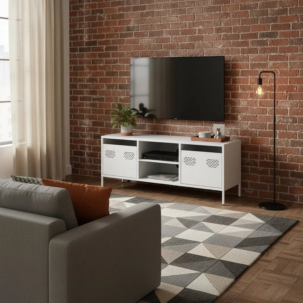 Meuble TV en métal blanc au style industriel