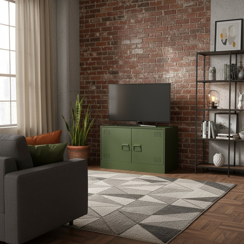 Meuble TV industriel en métal vert élégant