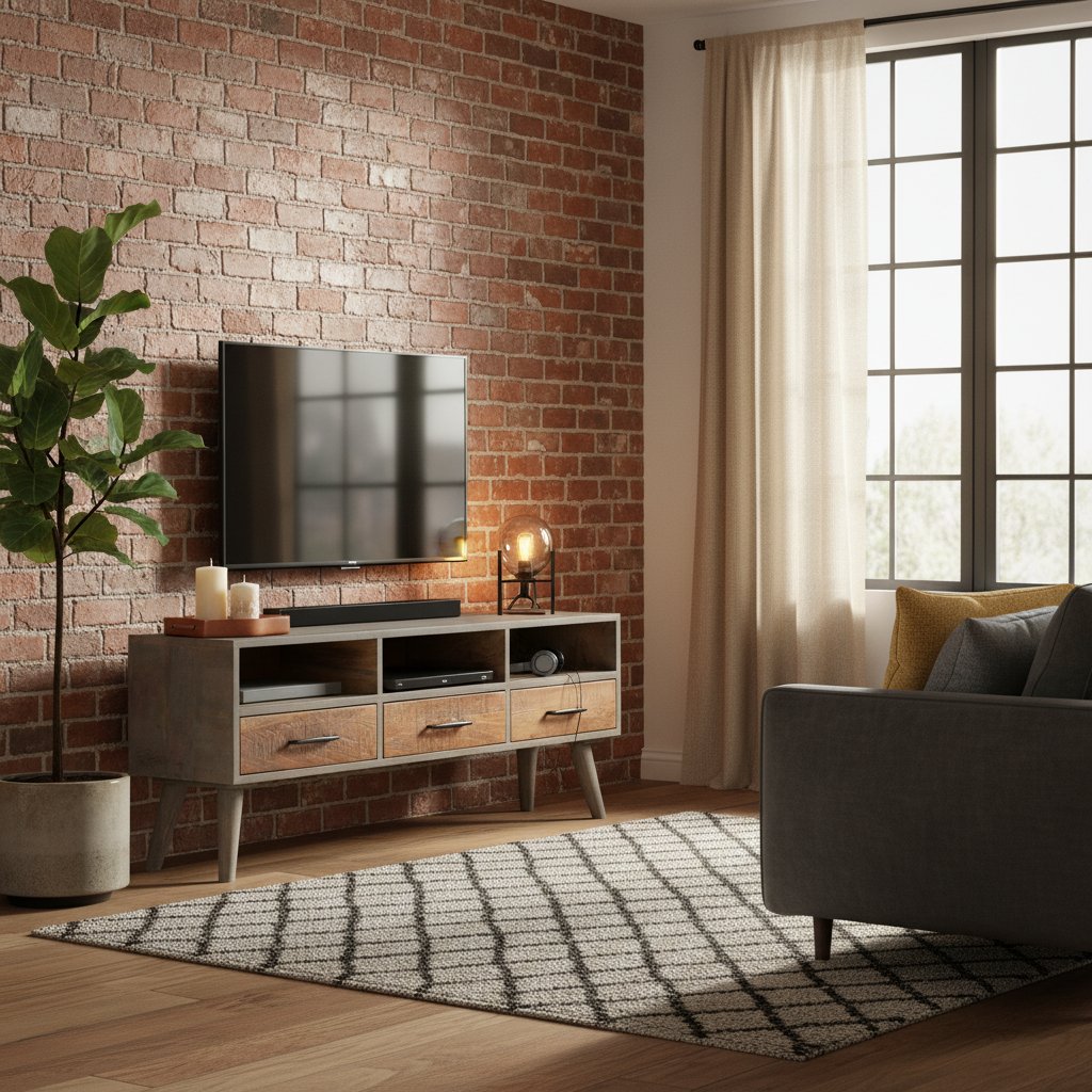 Meuble Télé Élégant en Bois Gris Massif