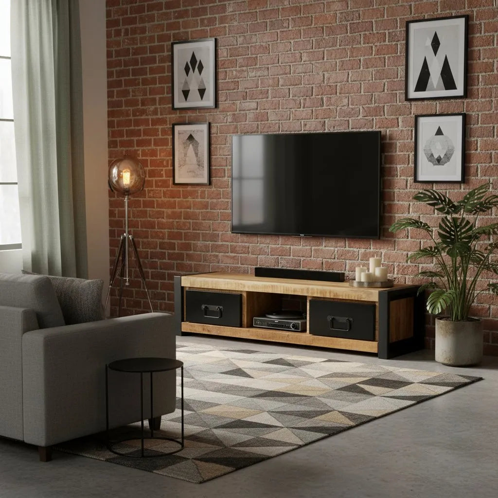 Meuble Télé en Bois de Manguier Industriel