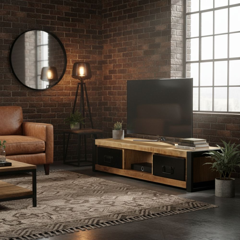 Meuble Télé en Bois de Manguier Industriel