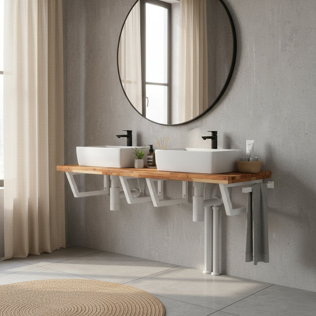 Meuble de Salle de Bain avec Bois et Double Vasque