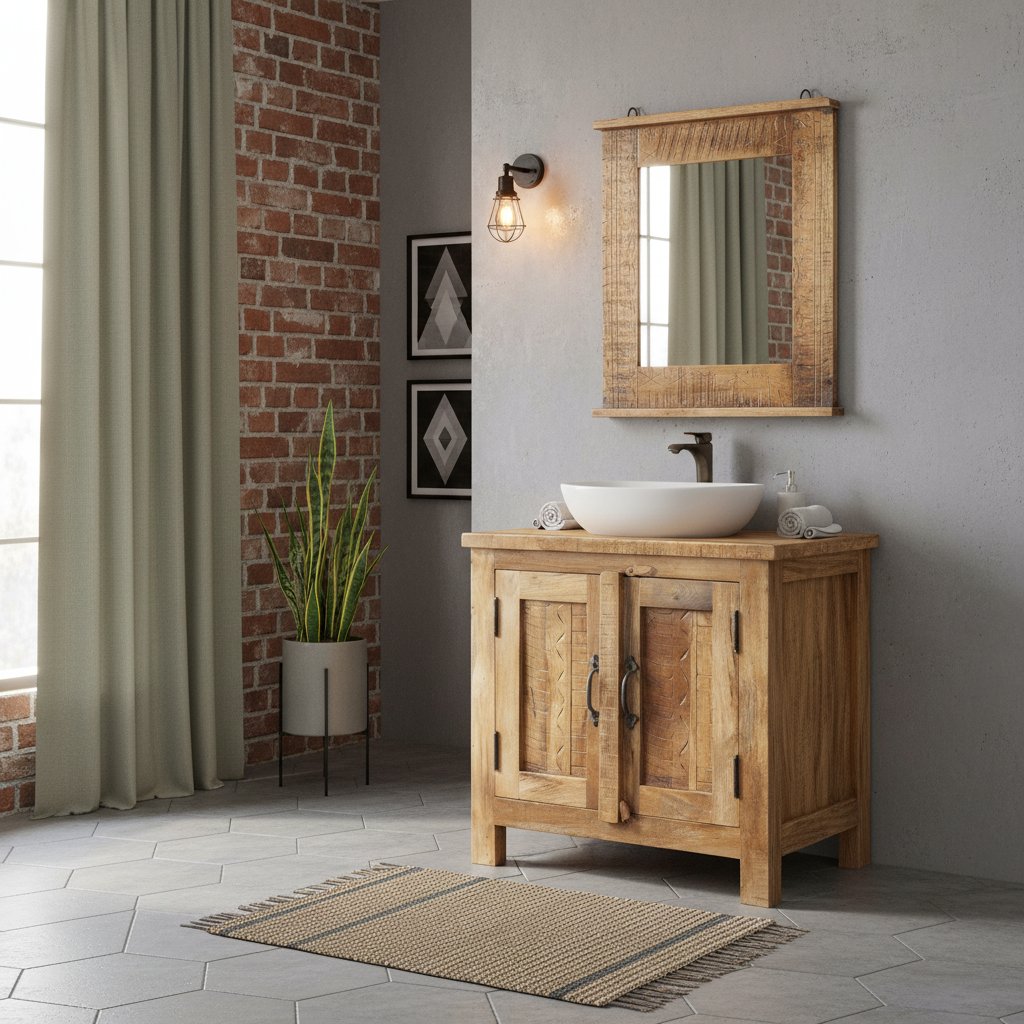 Meuble de Salle de Bain en Bois Massif avec Miroir