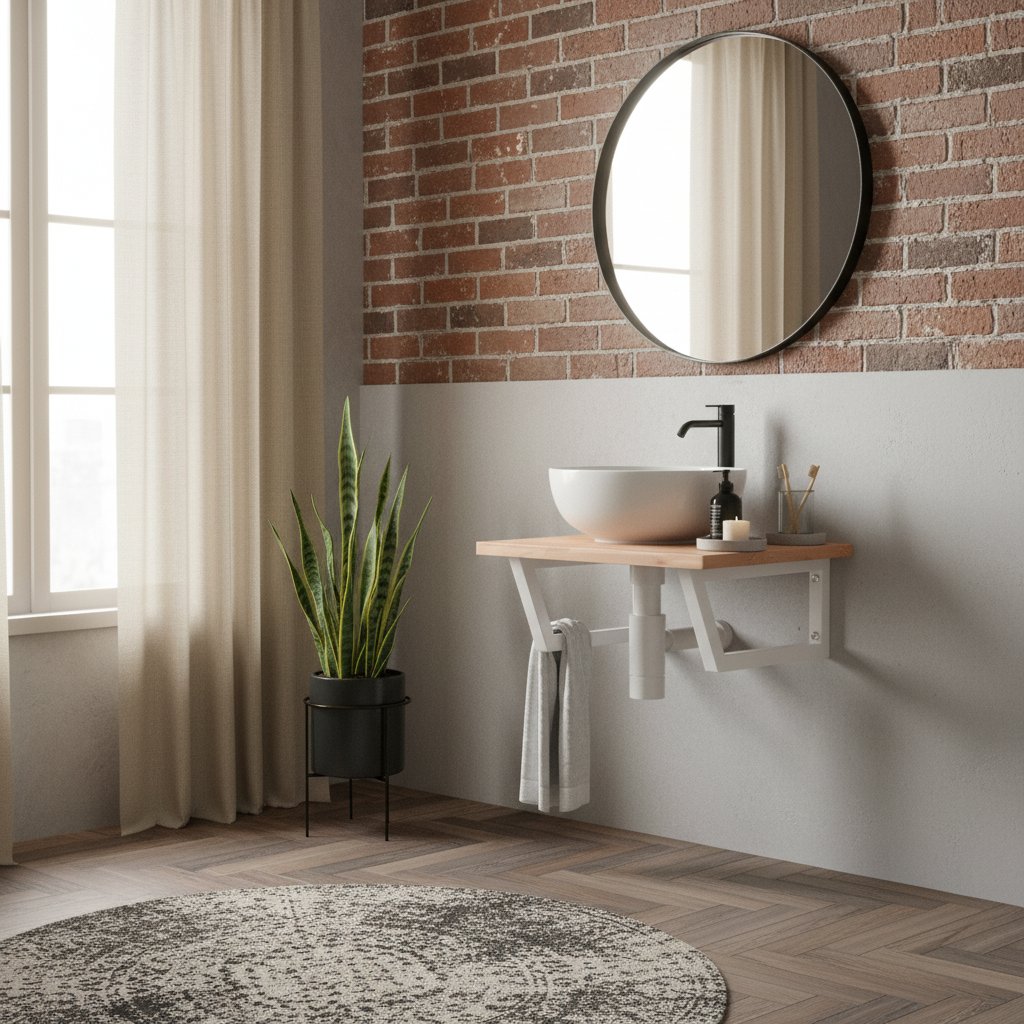 Meuble de Salle de Bain en Bois et Acier avec Vasque