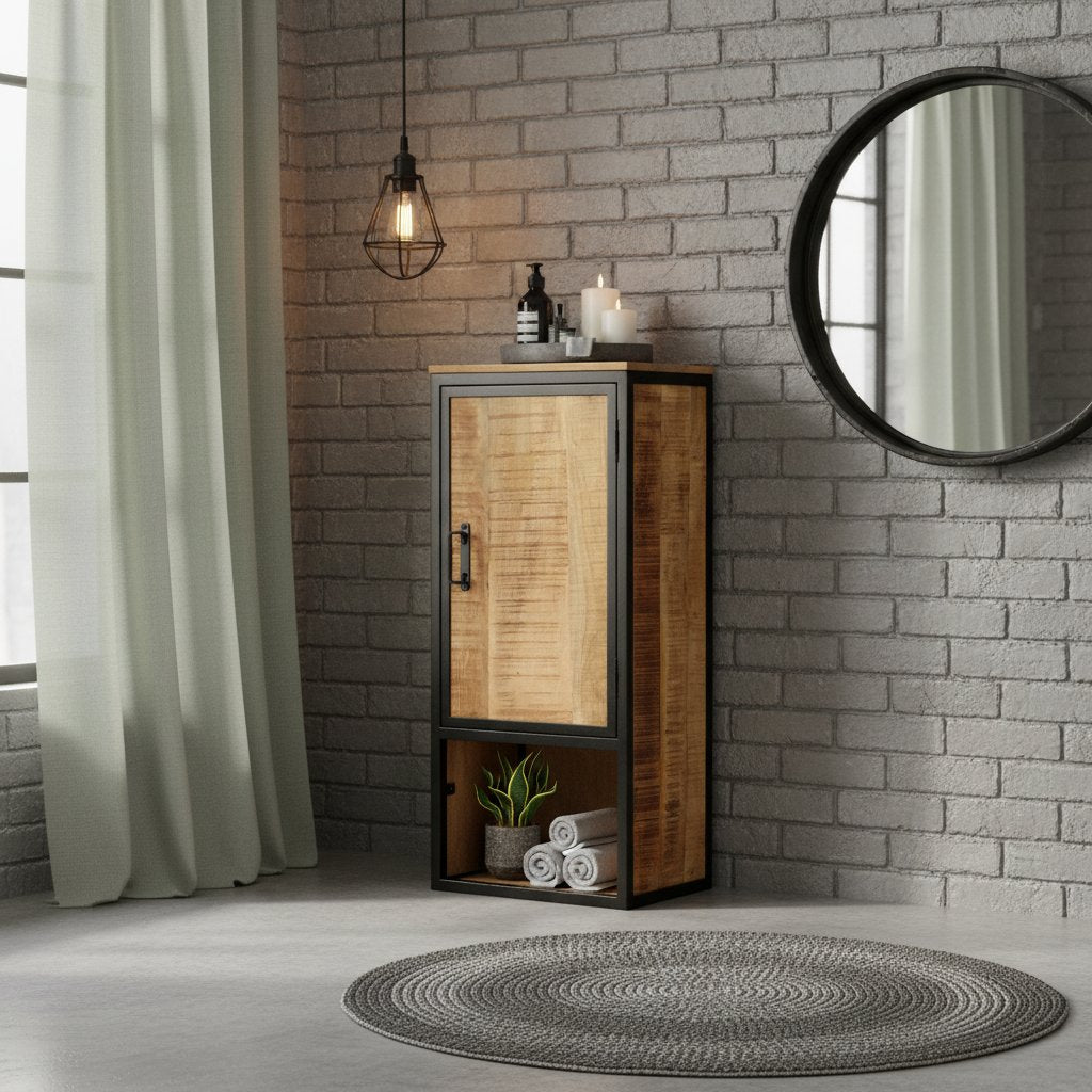 Meuble en Bois de Manguier et Fer pour Salle de Bain