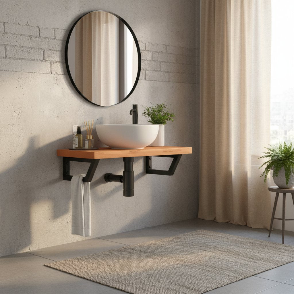 Meuble sous Vasque en Acier et Bois Massif 80 Cm