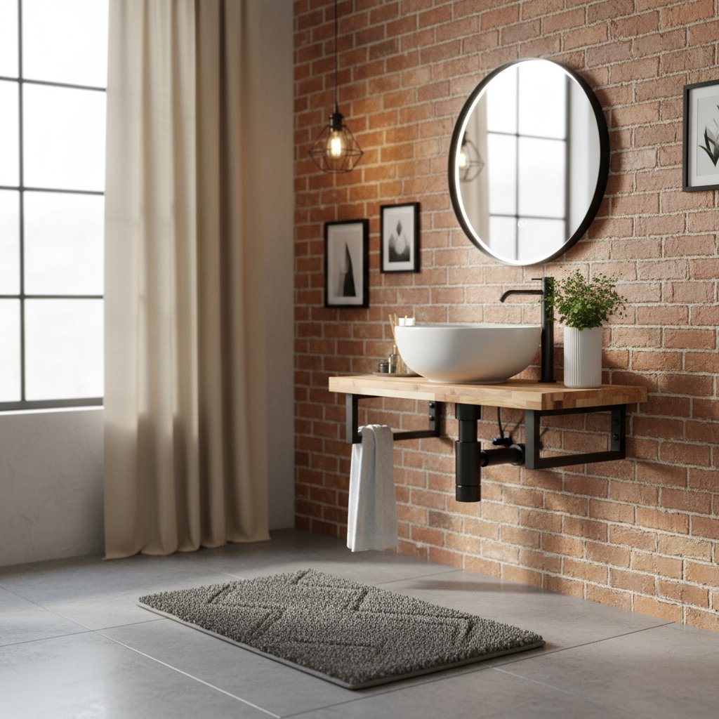 Meuble sous Vasque en Bois Massif Acacia et Acier Noir