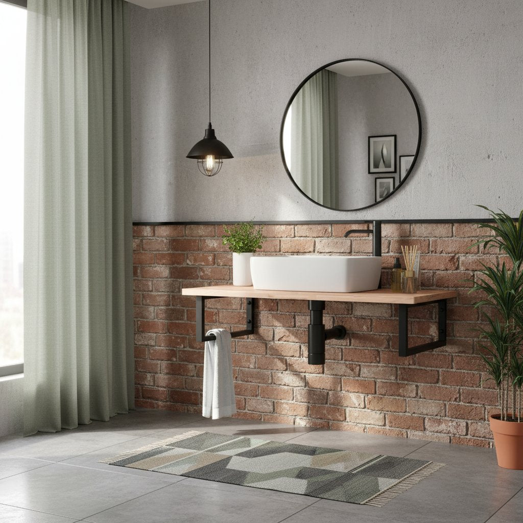 Meuble sous Vasque en Bois Massif et Acier 100 cm