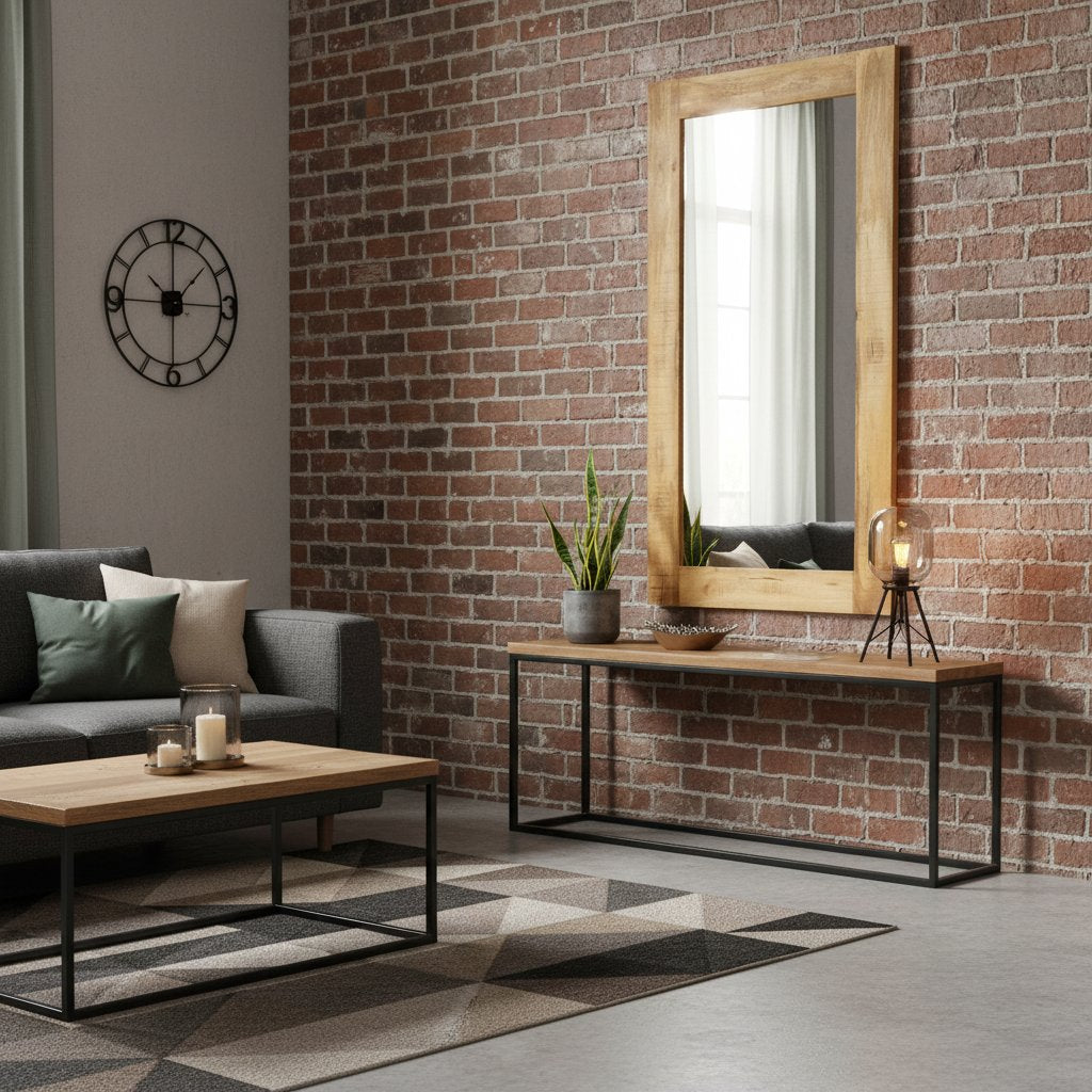 Miroir Industriel Mural en Bois de Manguier