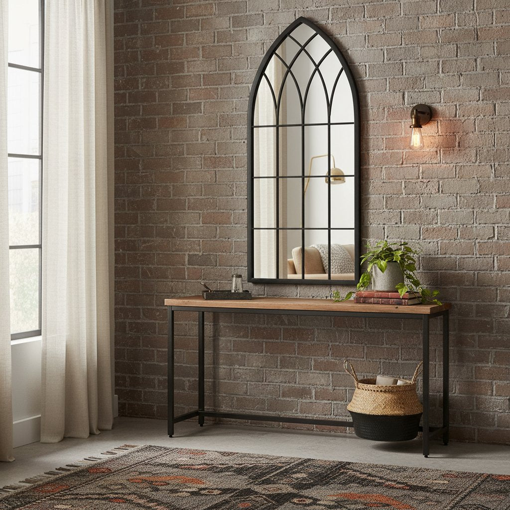 Miroir Industriel avec Cadre en Métal Noir