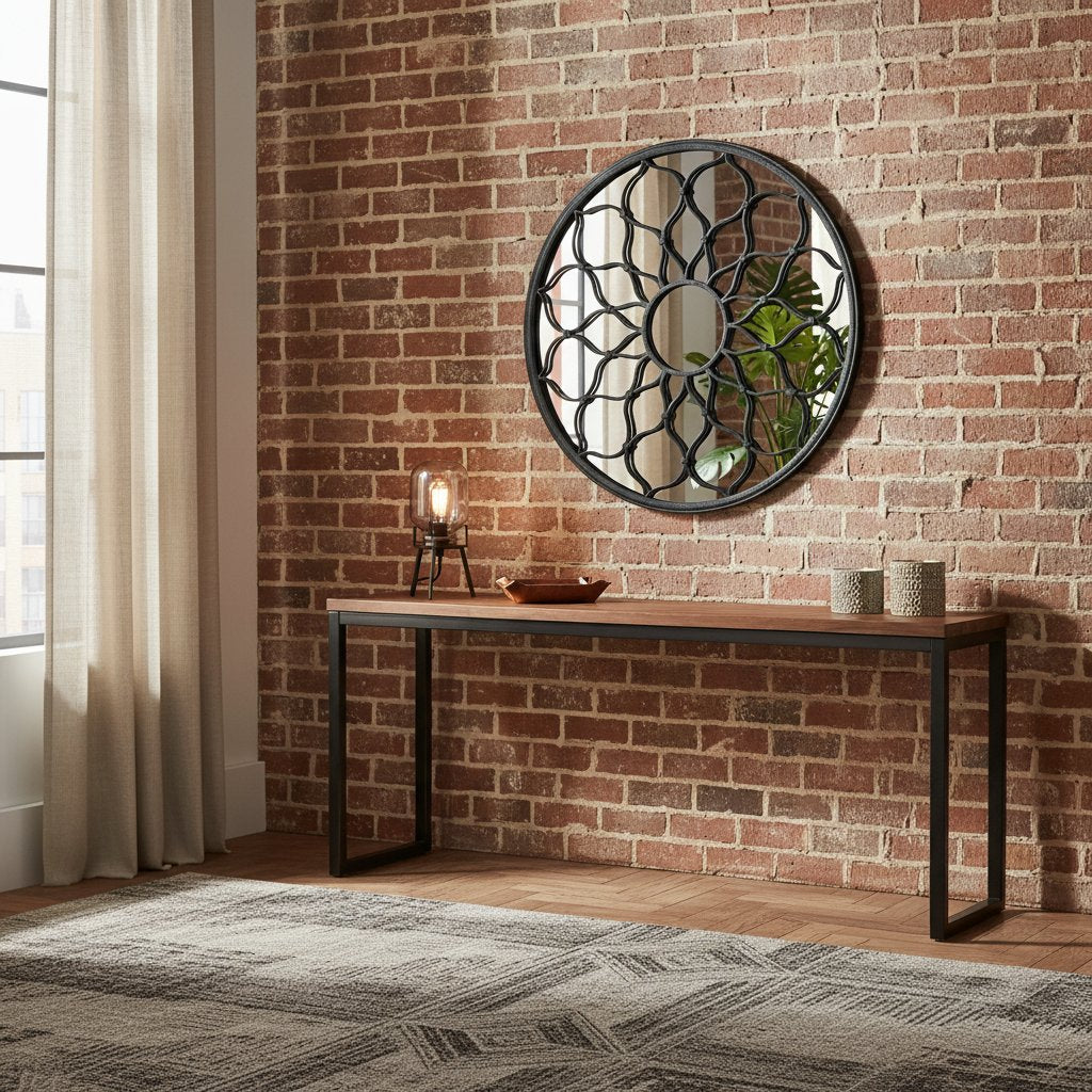 Miroir Rond en Métal Noir Industriel