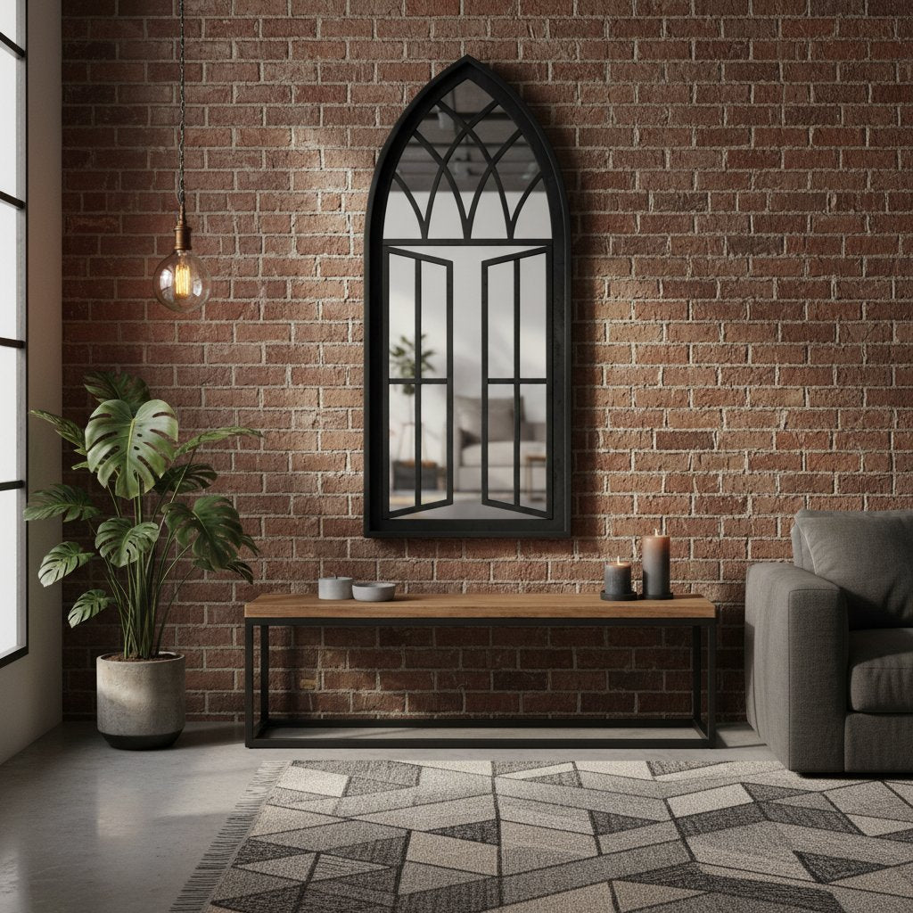 Miroir Style Arche Noir avec Cadre en Fer