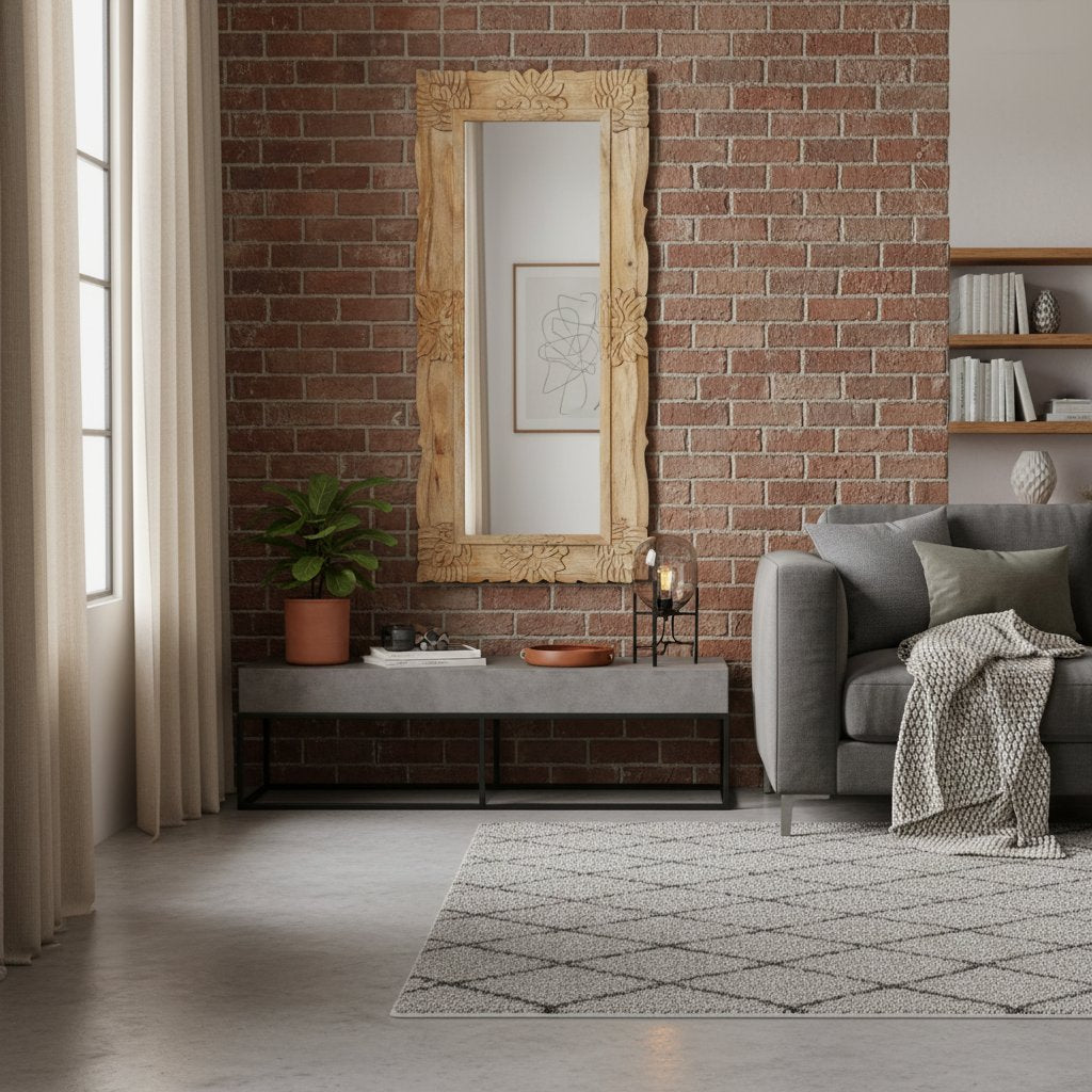 Miroir en Bois Design Sculpté en Manguier Massif