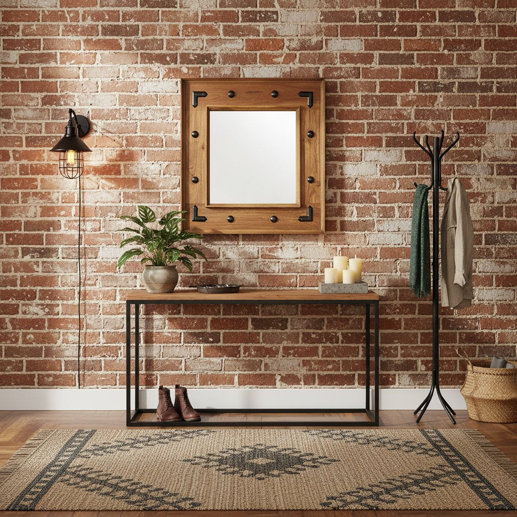 Miroir en Bois d'Acacia au Style Industriel