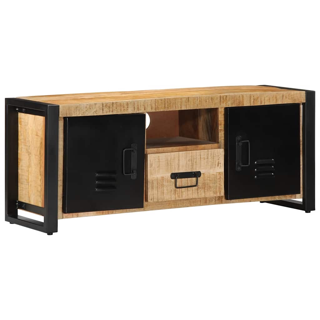 Petit Meuble TV en Bois et Métal au Style Industriel-Noir et marron-Bois de manguier brut massif-1-La-Fabrique-Industrielle