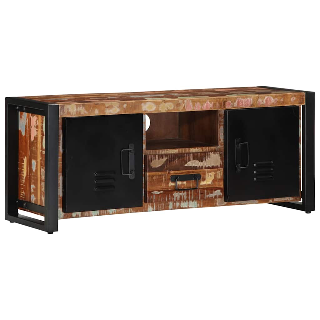 Petit Meuble TV en Bois et Métal au Style Industriel-Noir et marron-bois de récupération massif-1-La-Fabrique-Industrielle