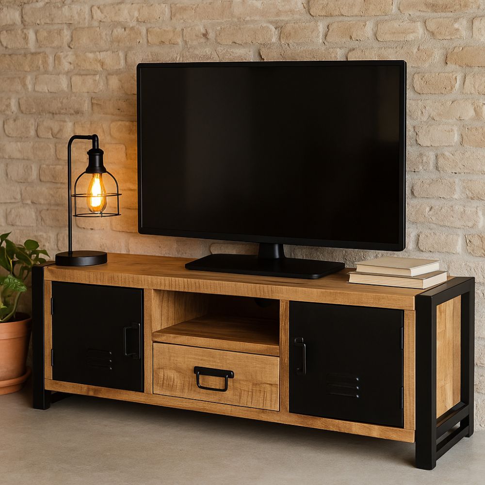 Petit Meuble TV en Bois et Métal au Style Industriel-La Fabrique Industrielle