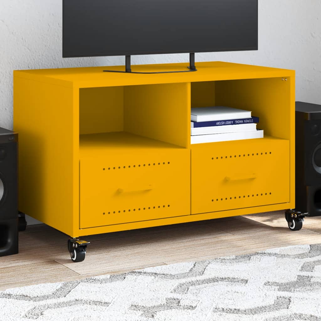 Petit Meuble TV en acier laminé-Jaune-1-La-Fabrique-Industrielle