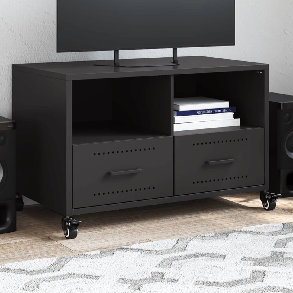 Petit Meuble TV en acier laminé-Noir-1-La-Fabrique-Industrielle