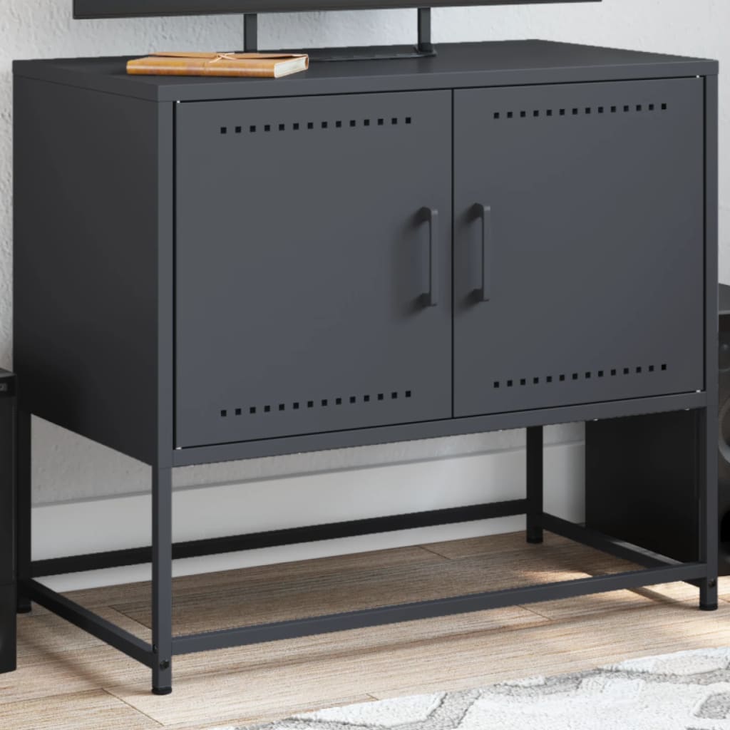 Petit Meuble TV industriel en acier blanc-Anthracite-1-La-Fabrique-Industrielle