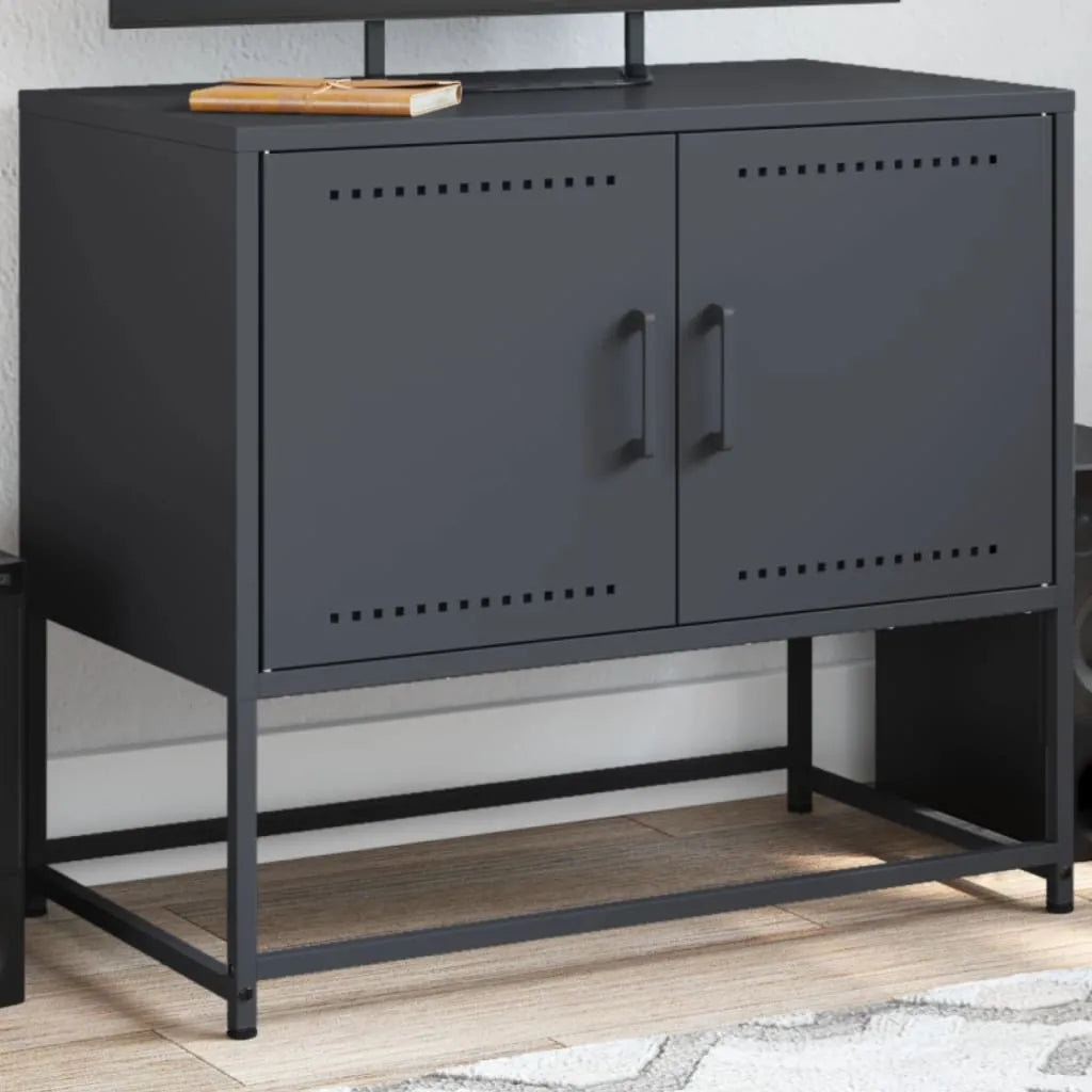 Petit Meuble TV industriel en acier blanc-Anthracite-1-La-Fabrique-Industrielle