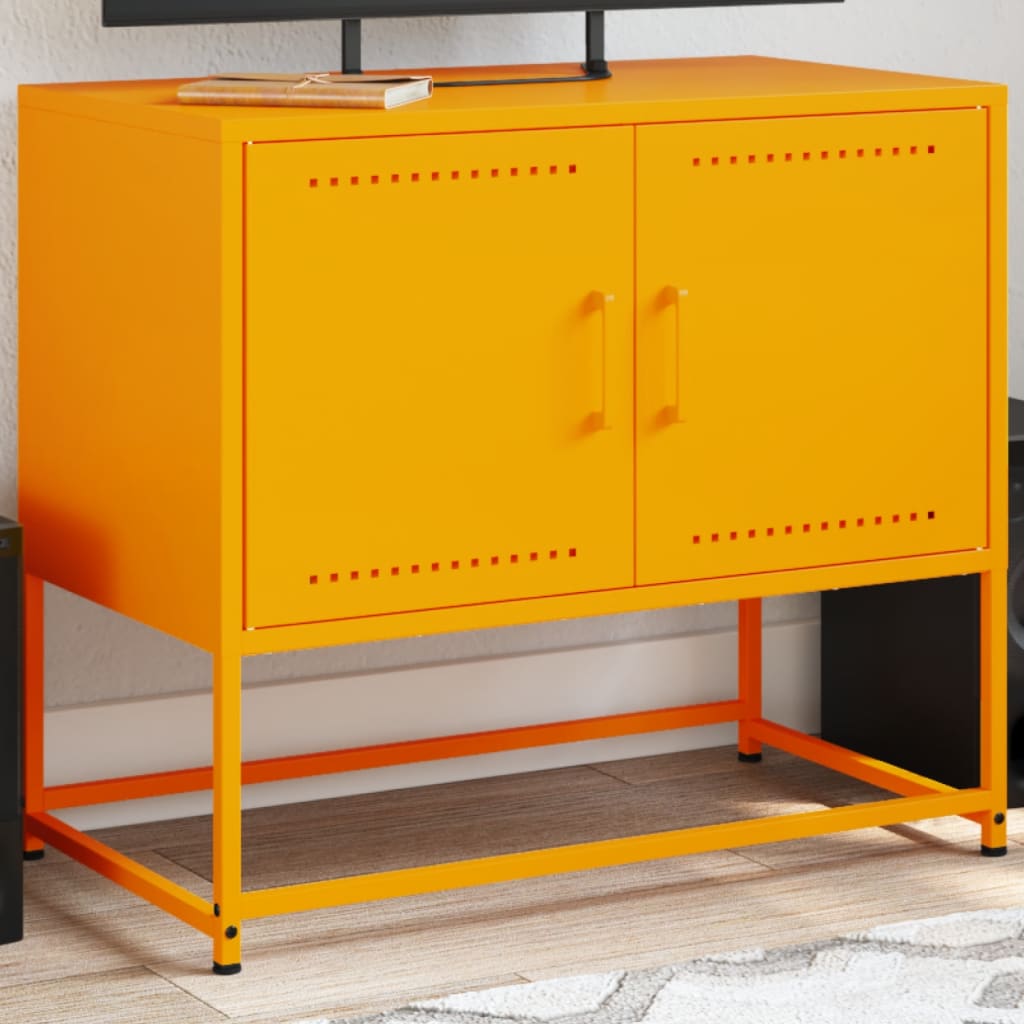 Petit Meuble TV industriel en acier blanc-Jaune-1-La-Fabrique-Industrielle