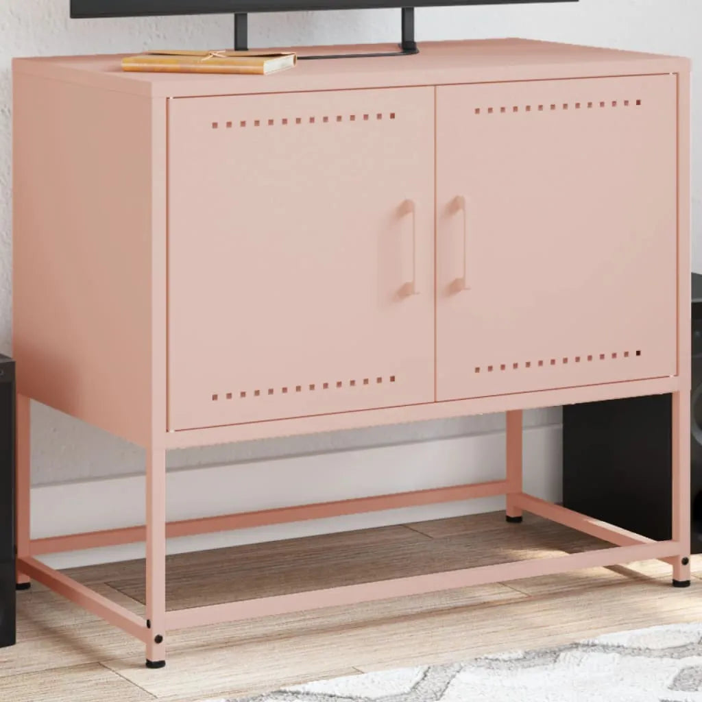Petit Meuble TV industriel en acier blanc-Rose-1-La-Fabrique-Industrielle