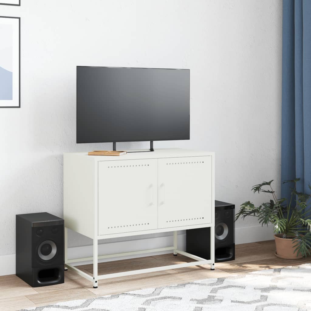 Petit Meuble TV industriel en acier blanc-La-Fabrique-Industrielle