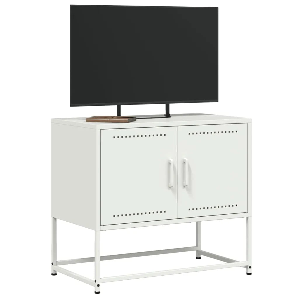 Petit Meuble TV industriel en acier blanc-La-Fabrique-Industrielle