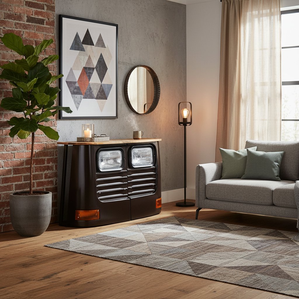 Petit Buffet Camion en Bois et Fer Noir