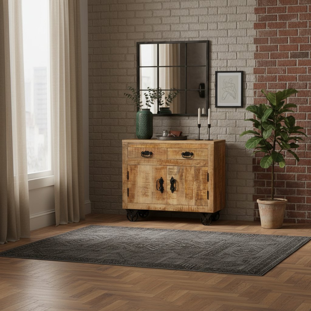 Petit Buffet en Bois Massif Style Indus