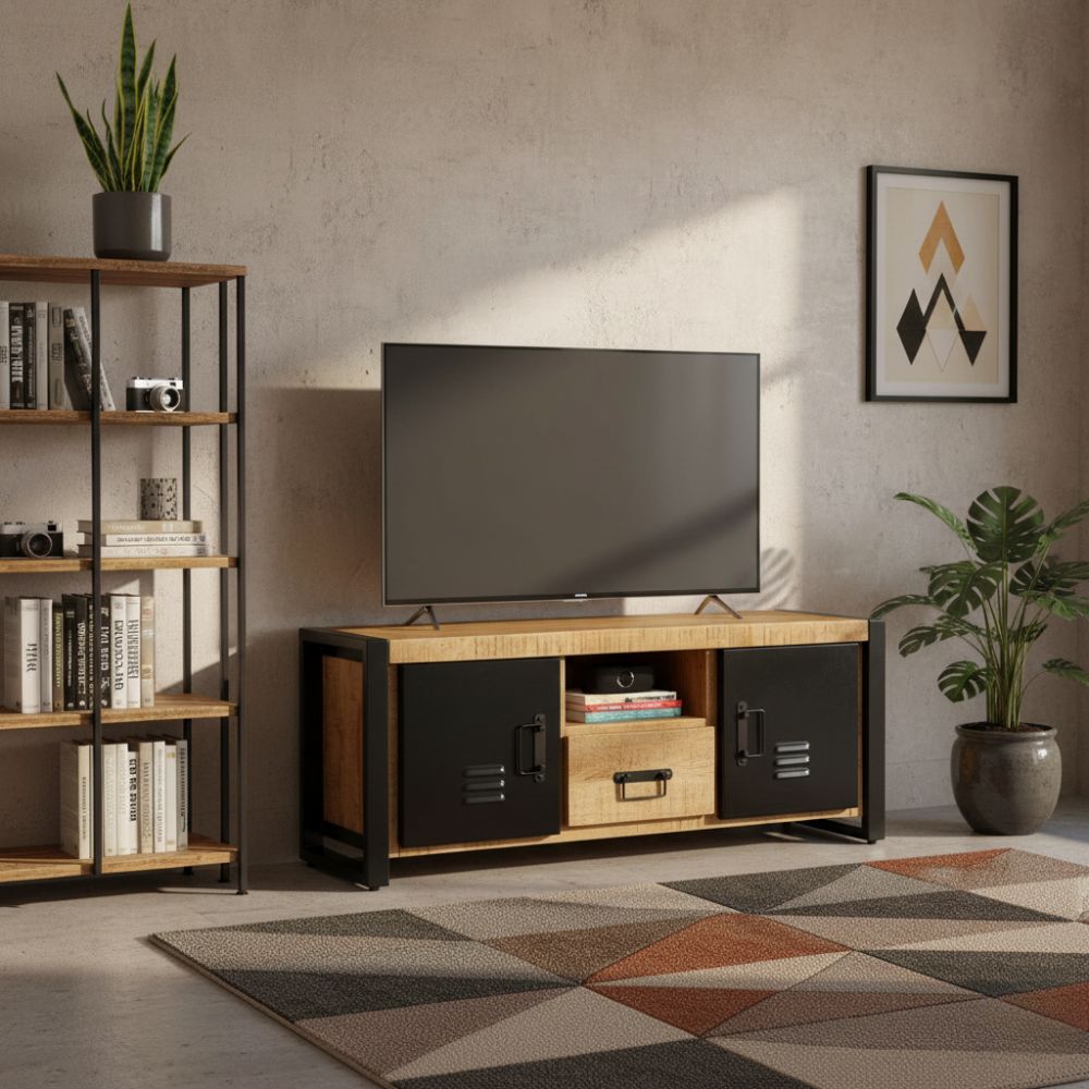 Petit Meuble TV en Bois et Métal au Style Industriel